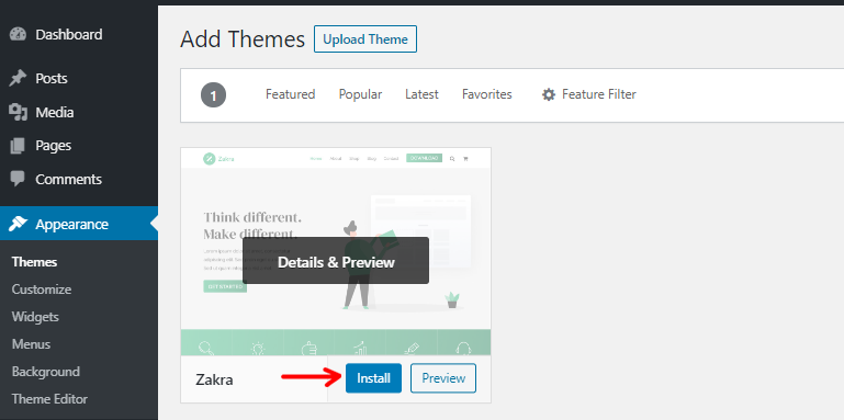 Install and Preview Zakra Theme