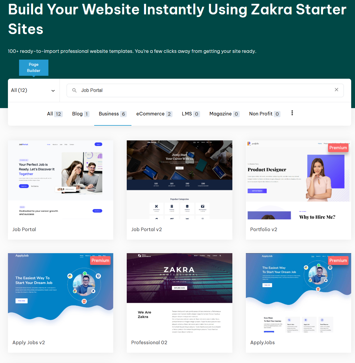 Pre-made job portal template by Zakra Theme