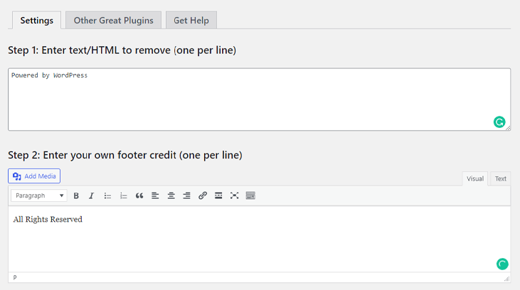 Remove Footer Credit Options
