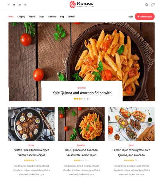 Best WordPress Food Blog Themes Ranna 
