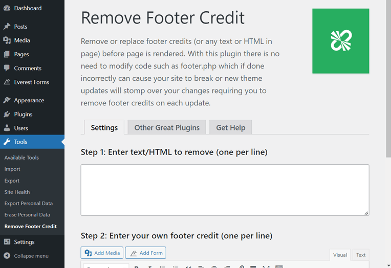 Remove Footer Credit Interface