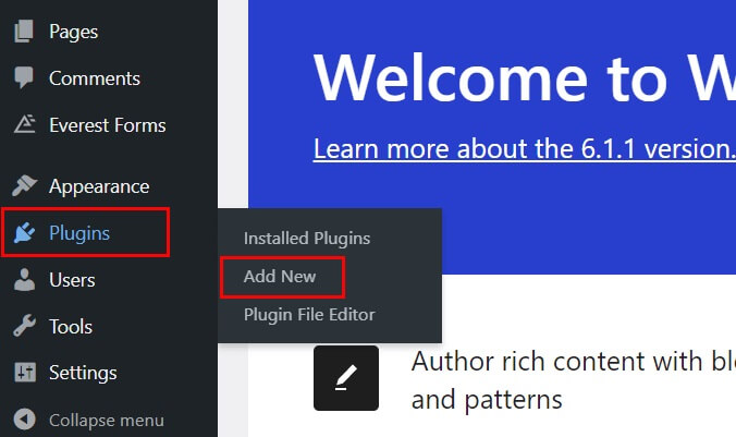 Navigate to Plugins and Add New