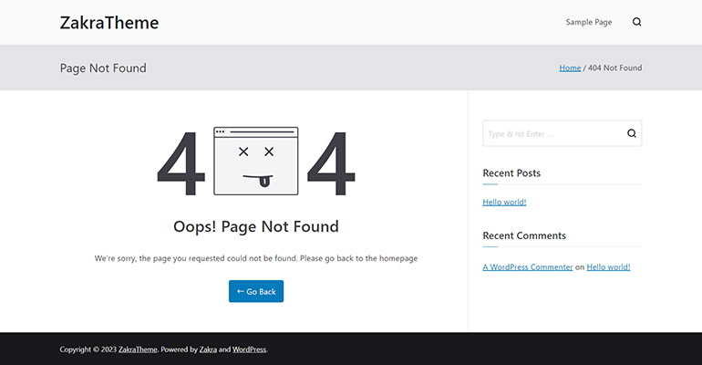 New 404 Page Zakra 3.0 Update