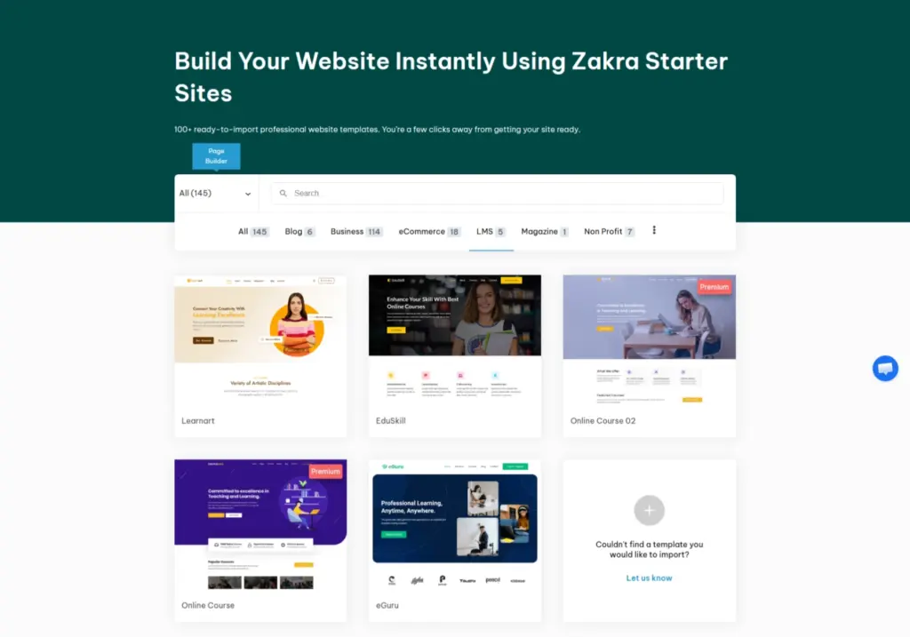 Pre-made Zakra Templates for LMS and Course Websites
